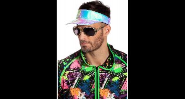 Wilbers & Wilbers - Jaren 80 & 90 Kostuum - Metallic Regenboog Zonneklep - Multicolor - One Size - Carnavalskleding - Verkleedkleding