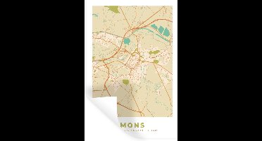 Muurstickers - Sticker Folie - Plattegrond - Kaart - België - Stadskaart - Vintage - Mons - 20x30 cm - Plakfolie - Muurstickers Kinderkamer - Zelfklevend Behang - Zelfklevend behangpapier - Stickerfolie