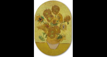 Wandovaal muursticker Zonnebloemen - WallCatcher | Behangsticker 100x150 cm | Ovalen schilderij | Muurovaal Meesterwerk van Vincent van Gogh