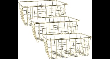 Svenska Living Draadmand - 5x stuks - goudkleurig - 28 x 22 x 13 cm - opbergmand - Keukenmandjes/sokkenmandjes