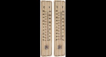 Pro Garden Thermometer - Set van 2x stuks - binnen/buiten - hout - 22,5 x 5 cm