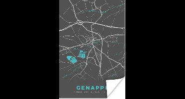 Poster België – Genappe – Stadskaart – Kaart – Blauw – Plattegrond - 20x30 cm