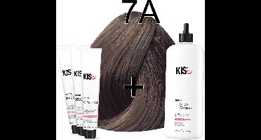 Kis KeraCream Color - 100ml - Haarverf Set - 7A Middel asblond | KIS - (3 x haarverf & 1L waterstofperoxide)