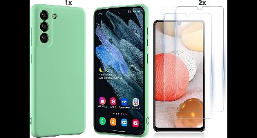 Hoesje Geschikt Voor Samsung Galaxy S21 FE Hoesje Soft Nano Silicone Backcover Gel Turqoise Met 2x Glazen Screenprotector