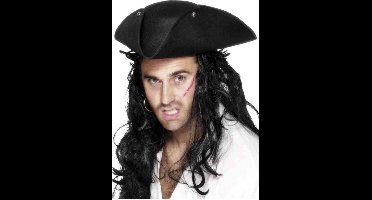 Smiffys Piraten verkleed hoed - zwart - driepunt hoed - heren/dames - carnaval - vilt