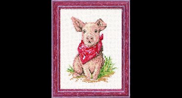 Pako Borduurpakket met telpatroon - Grappig varkentje - 210.810 - voorgesorteerd garen - Aida ivoor - 13 x 17 cm - DIY kit