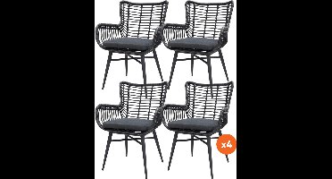Set van 4 - Jasmine dining tuinstoel - Black