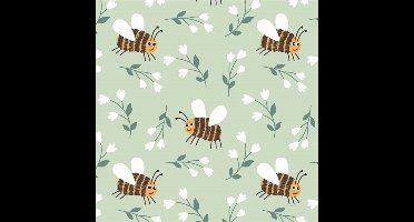 Inpakpapier Bijtjes en Bloemetjes 30-100 cm x 200 meter | Zachtroze en Zachtgroen Cadeaupapier |variant: Groen / 30 cm / 200 mtr.