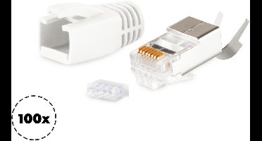 RJ45 krimp connectoren (STP) voor CAT6/6a/7/7a netwerkkabel (vast/flexibel) - 100 stuks (3-delig) / wit