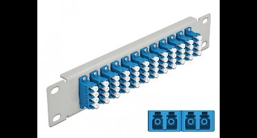 Delock 10″ Fiber Optic Patch Panel 12 Port LC Quad blue 1U grey