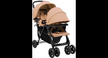 vidaXL - Tweelingkinderwagen - tandem - staal - taupe
