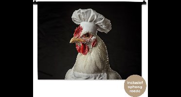 Wandkleed 90x67.5 cm - Wanddoek Kok - Rood - Kip - Wandtapijt - Wandkleden