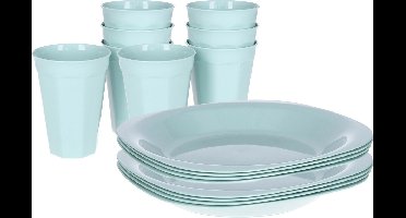 Plasticforte Verjaardag/kinder/camping borden/beker set - 16x stuks - mintgroen - kunststof - onbreekbaar