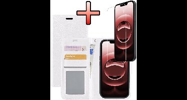 Hoesje - Met Screenprotector - Geschikt voor Apple iPhone 16e / 17e - Luxe Pasjeshouder - Bookcase Portemonee - Flip Case - Kunstleer Book Case - Flipcase - Book Cover - Walletcase - Portemonneehoes - Wit