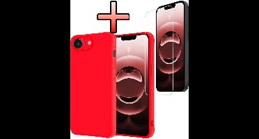 Hoesje - Met Screenprotector - Geschikt voor Apple iPhone 16e / 17e - Sterk & Shockproof - Back Cover - Siliconen Case - Telefoon Hoes - Rood