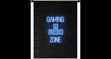 Wandkleed - Wanddoek - Gaming - Tekst - Gaming zone - Neon - Blauw - 120x160 cm - Wandtapijt