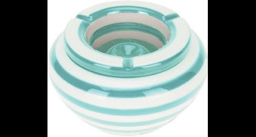 Excellent Houseware Stormasbak gestreept - Lichtblauw/wit - Dia 14 cm - keramiek