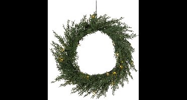 Star Trading Kunstkerstkrans 'Thuja' met batterijen + timer, groen, 20 LED's, warm wit, Ø 40cm