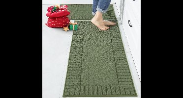 Unyqoos ® Antislip Wasbare Keukenloper Set, Absorberende Matten voor Vloerbescherming, 2 Stuks in Groen
