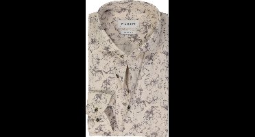 Profuomo slim fit heren overhemd - popeline - beige dessin - Strijkvriendelijk - Boordmaat: 43