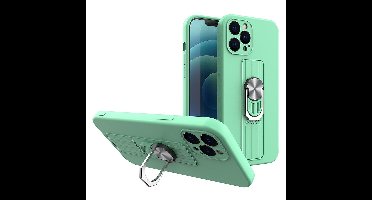 Ring Case siliconen hoesje met vingergreep en standaard Geschikt voor iPhone 13 Pro mint