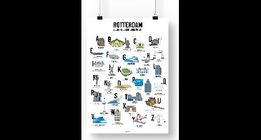 Artprint Rotterdam volgens de Rotterdammert - A3 formaat - Rotterdamse bijnamen - Rotterdam ABC poster - Rotterdamse gebouwen illustraties