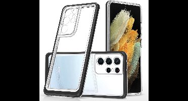 Hoesje Geschikt Voor Samsung Galaxy S21 Ultra hoesje transparant cover met bumper Zwart - Ultra Hybrid hoesje Hoesje Geschikt Voor Samsung Galaxy S21 Ultra case