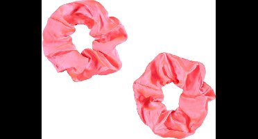 Apollo - Feest schrunchie - 2 stuks fluor rose one size - Carnaval accessoires - Carnaval - Feestkleding