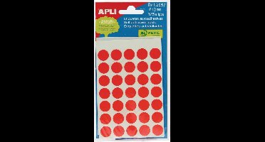 Apli ronde etiketten in etui diameter 13 mm, rood, 175 stuks, 35 per blad (2057)