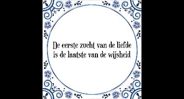 Tegeltje met Spreuk (Tegeltjeswijsheid): De eerste zucht van de liefde is de laatste van de wijsheid + Kado verpakking & Plakhanger