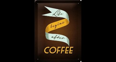 Nostagies metalen wandbord Life begins after coffee