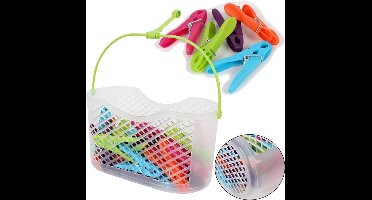 Wasknijpers in de mand, 30 st, kunststof in div vrolijke Kleuren