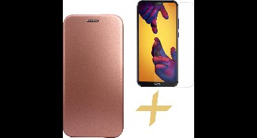 Hoesje geschikt voor Huawei P20 Lite - Kunstlederen Wallet Book Case Cover Portemonnee Rose Goud + Screenprotector Gehard Glas - van iCall