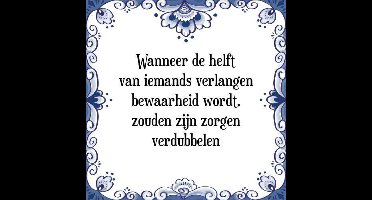 Tegeltje met Spreuk (Tegeltjeswijsheid): Wanneer de helft van iemands verlangen bewaarheid wordt, zouden zijn zorgen verdubbelen + Kado verpakking & Plakhanger
