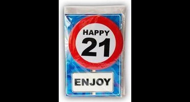 Verjaardagskaart met button 21 jaar