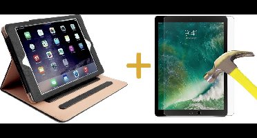 Hoesje + Screenprotector geschikt voor Apple iPad 9.7 (2017) / (2018) - Kunstleer Volledige 360 Graden Bescherming Zwart en Nude Binnenkant