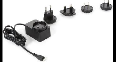 Velleman Universele lader met micro-USB-aansluiting, met 4 reisstekkers, geschikt voor Australië, Europa UK en US, 5 V 2.5 A, zeer laag energieverbruik, compact ontwerp, ideaal voor onderweg, kabel 150 cm, zwart