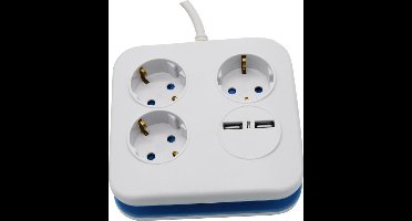 V-TAC VT-1153-2 Adapters & Stopcontacten - 3 Ways - Vierkante USB-verlengkabel - IP20 - Wit - 1,4 m draad