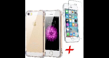 Hoesje geschikt voor iPhone 5 / 5s / SE - Anti Shock Proof Siliconen Back Cover Case Hoes Transparant - Tempered Glass Screenprotector