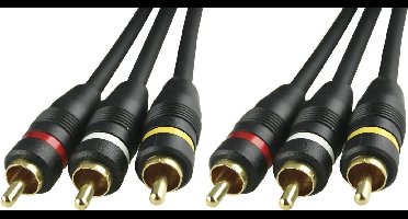 DELTACO MM-28B Audio / video kabel 2x 3 RCA, 5 meter, verguld, zwart