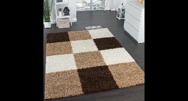 Trendy Design Vloerkleed Shaggy Tapijt Bruin Beige Crème 70 x 250 cm