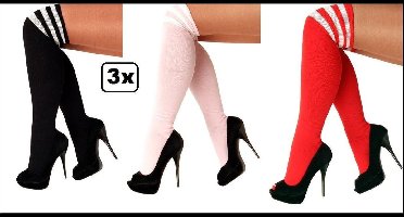 3x Paar lieskousen zwart/rood/pastelpink
