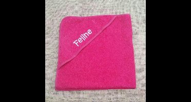 Baby badcape / omslagdoek fuchsia roze met de naam van de baby erop geborduurd - 100% katoen - Funnies
