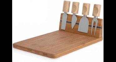 Kaasplank met messen - 4 kaasmessen - Magneetstrip - Messenzet - Kaasplankje