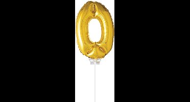 Ballon folie 0 goud met stokje 40cm