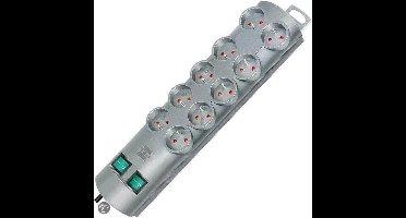 Primera-Line stekkerdoos 10-voudig zilver 2m H05VV-F 3G1,5 de stopcontacten zijn schakelbaar per 5 *FR*