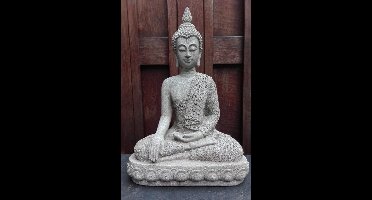 Boeddhabeeld Thais handreiking aarde steengrijs - 39 - Polyresin - S