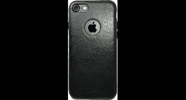 Hoesje geschikt voor Apple iPhone 7 Plus - TPU Luxury Leather Electropating Case Black met Gouden Bumper (Zwart Silicone Kunstlederen Hoesje)