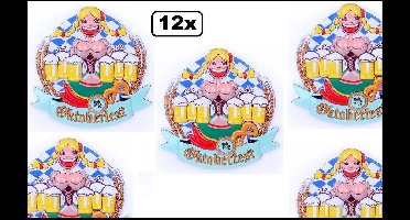 12x Tiroler wanddecoratie vrouw met bierpullen 44x44 cm - Oktoberfest apres ski thema feest tirol party