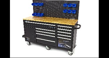 158 cm. 10 Laden Werkbank met Deur en Achterwand (Zwart)